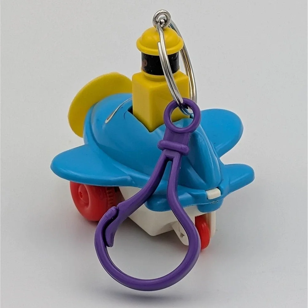 VTG 1982 Tomy Airplane Keychain Push and Go Plastic Propeller Plane Bag Charm